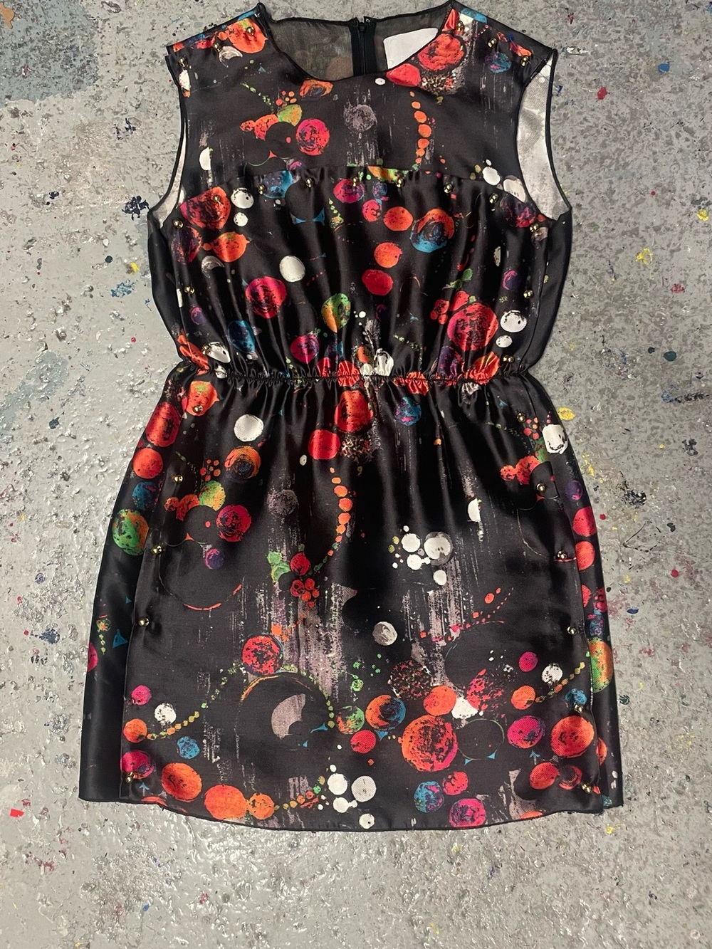 3.1 Phillip Lim Black Sleeveless Dress with Multicolor Bubble Print